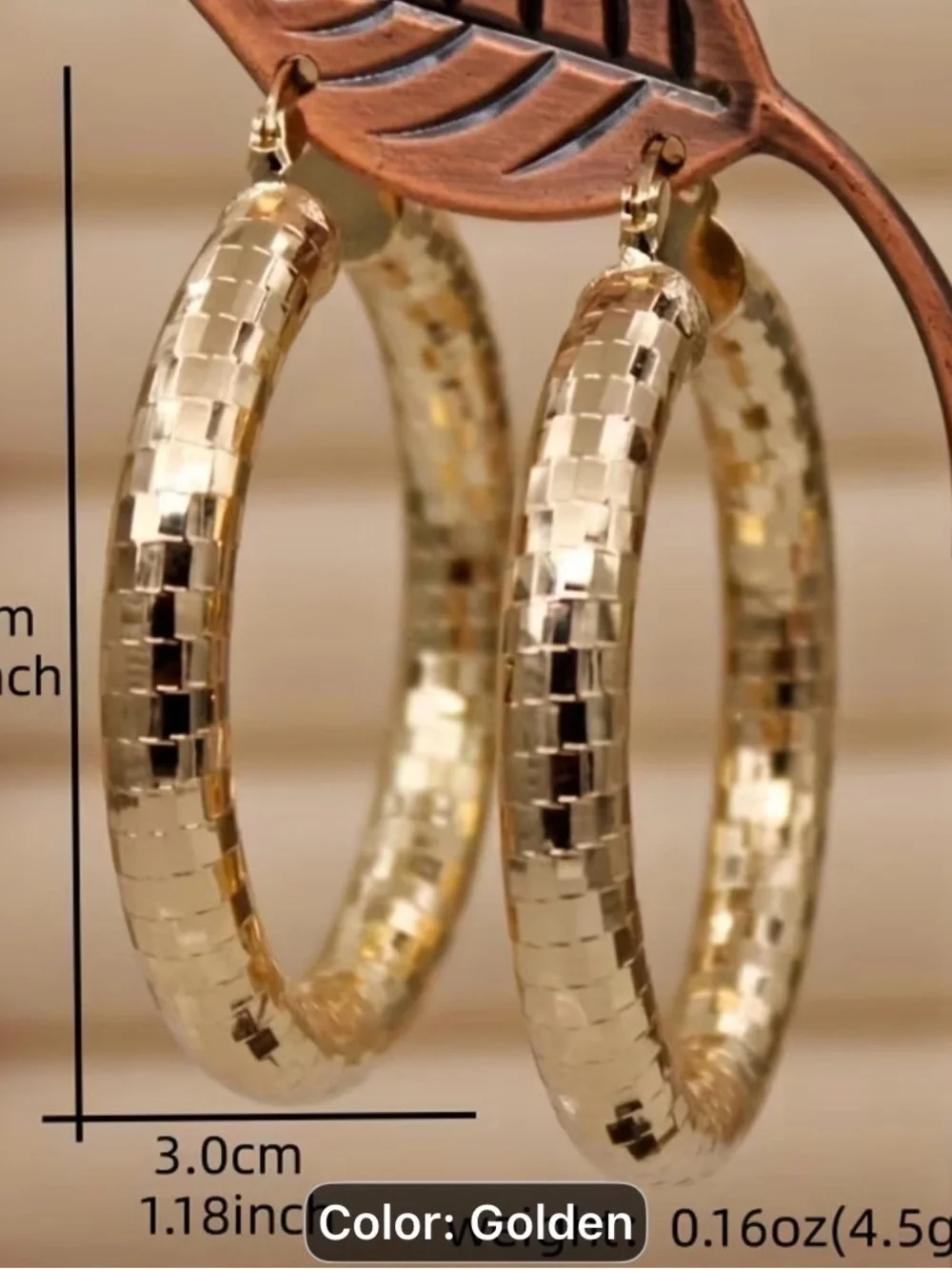 Golden Textured Hoop Earrings - Women Jewelry